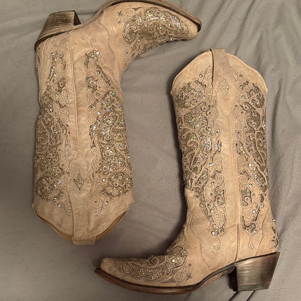 Corral Cream Embroidered Heeled Boots - image 1